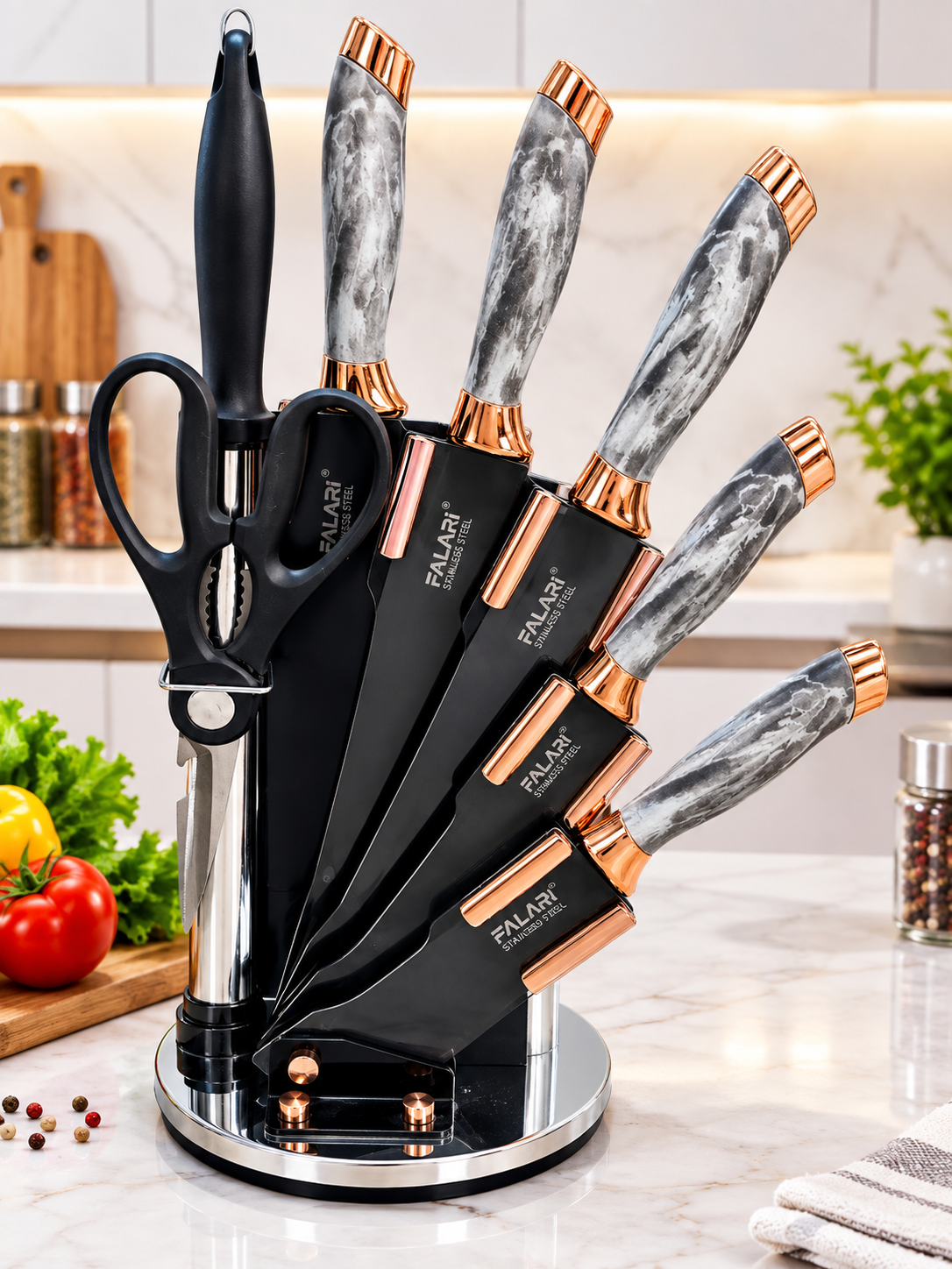 Chef Knife Set with Rotating Stand