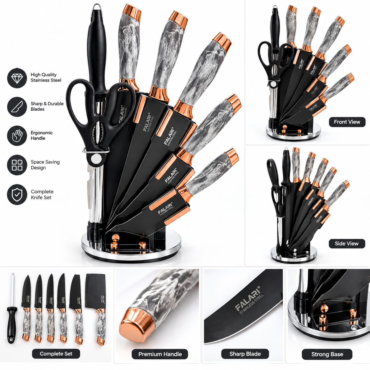 Chef Knife Set with Rotating Stand